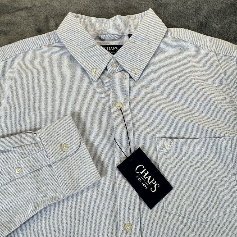 NWT Chaps XL Men Striped Seacoast Wash 100% Fine Soft Cotton Oxford Woven Shirt - Picture 2 of 12